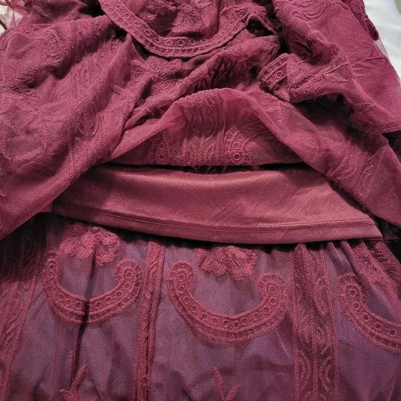 Altar'd State Marionette Maxi All Lace Dress Large Maroon Burgundy Mid Sleeve - Picture 10 of 10